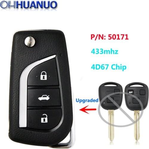 Replacemen New Upgraded Flip Remote Key Fob 433MHz 4D67 Chip with uncut TOY43 blade for Toyota Prado 120 RAV4 Kluger 50171