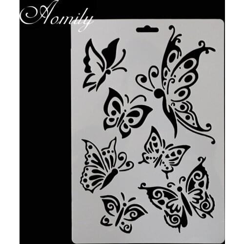 Aomily 7 Sizes Butterfly DIY Cake Stencils Airbrush Painting Art Molds Fondant Decorating Tools Coffee Espresso Stencils Tool