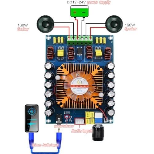 XH-A121 DC 12V 24V TDA7498E digital amplifier board 2x160W Stereo Audio AMP Module home theater Car amplificador