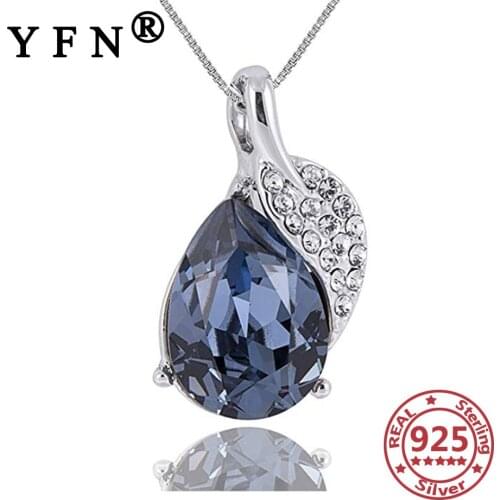 YFN 925 Sterling Silver Leaves Pendants Necklaces Crystal from Swarovski Cubic Zircon Silver Chains Women 925 Mothers Day Gifts