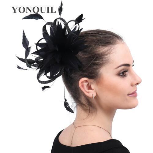 Elegnt Bride Wedding Headwear Feather Flower Hair Fascinator Accessories Hair Pin For Women Ladies Mariage Headdress Hat Fashion