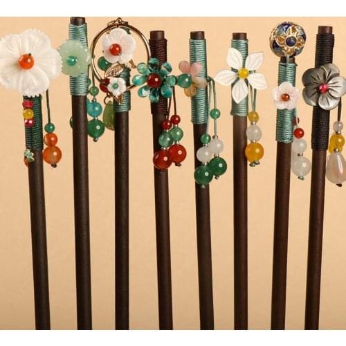 Retro Style Hairpins Simple Tassel Classical Fashion Wood Hair Pin Black Hair Sticks Hair Fork Headdress Hair Accessories