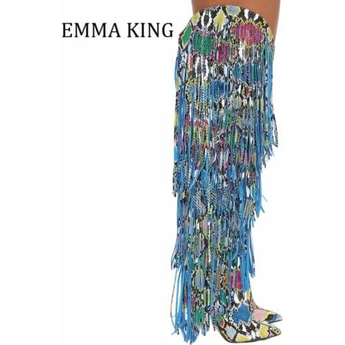 Spring Autumn Women Fringe Boots Pointe Toe Over The Knee Thigh High Boots Side Zip Stiletto High Heels Boots Zapatos De Mujer