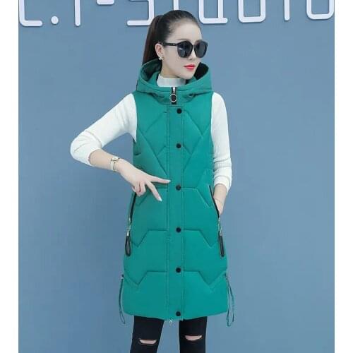 Winter Long Warm Vest Jacket Women Plus Size Cotton Waistcoat Hooded Fashion Casual Thicken Sleeveless Parkas All-Match Coats