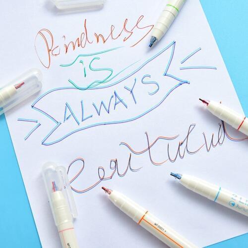 1 Pcs Novel Creative Double Line Pen Cute Double Color Draw Foremost Mark Three-dimensional Color Fluorescent Bookkeeping Pens