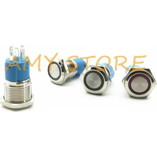 1Pc Stainless Steel Momentary Latching 16mm Push Button Switch 12V 24V 110V 220V LED Ring Light BULE RED GREEN YELLOW WHITE