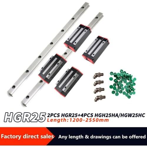 2PCS Linear Rail Guide HGR25 +4PCS HGH25HA/HGW25HA Linear Narrow/Flange carriges Sliding Block cnc parts