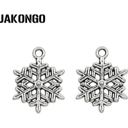 25pcs Antique Silver Plated Christmas Snowflake Charms Beads Pendants for Jewelry Making DIY Handmade 22x19mm
