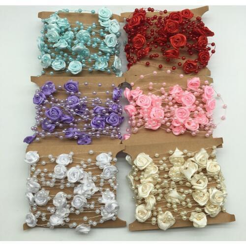5M/Bag Fishing Line Pearls DIY Rose Silk Artificial Flower Vine for Wedding Party Kids Room Wreath Decoration Rattan Craft