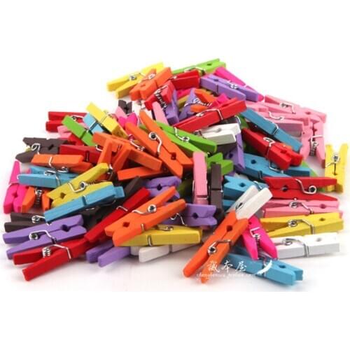 50 PCS colors mixed Colored wooden clamps Photo clips Cute love clp 35mm birch color clipp Snacks folder Handmade album