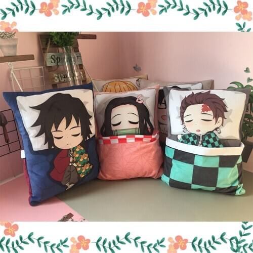 Anime Comic Demon Slayer Anime Plush Stuffed Cushion Cute Pillow Kamado Tanjirou Soft Plush Pillow Doll Toys