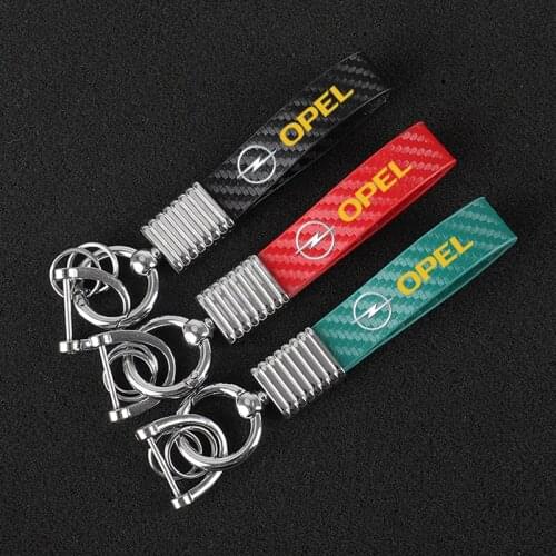 Arbon fiber Leather KeyChain Custom metal Rotating Horseshoe Key Rings For OPEL Vauxhall Astra H Insignia J Vectra C Corsa Car