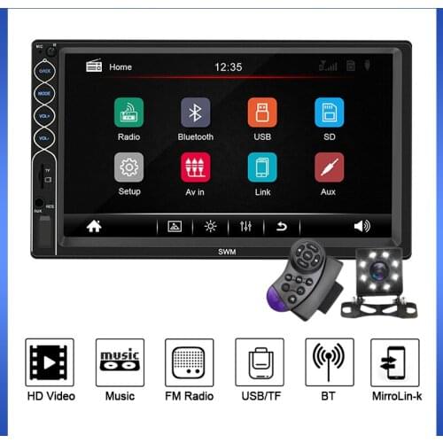 TomoStrong N6 Car Stereo 2 DIN Multimedia Video Player 7 inch Display HD MP5 AUX-in FM Radio Receiver Double DIN Head Unit SWC