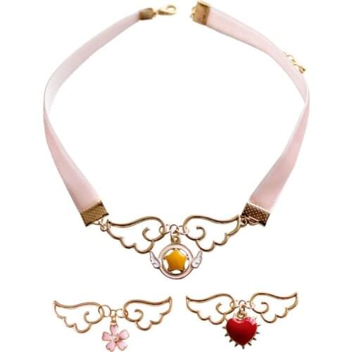 One Piece Fashion Jewelry Accessories Cospaly Pendant Neckchain Metal Enamel Angel Wing Star Heart Card Captor Sakura necklace