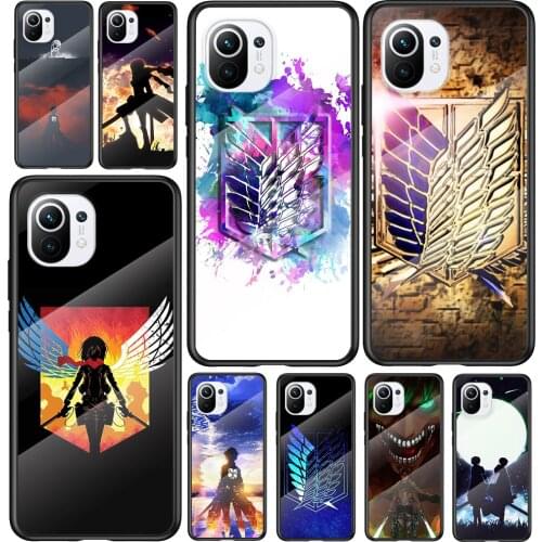 Tempered Glass Cover Anime Attack On Titan For Xiaomi Mi 11 11i 10T CC9E CC9 9T Note 10 Ultra Pro Lite 5G Phone Case
