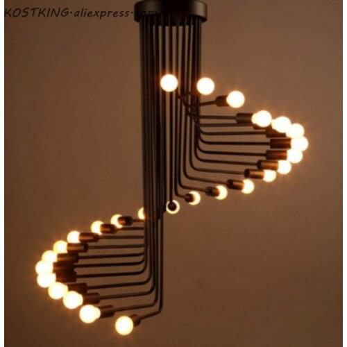 Black Iron Spiral Pendant Light Fixture Modern Retro Industrial Vintage Staircase Bulb Hanging Lamp Lustre Luminaria Dining Room