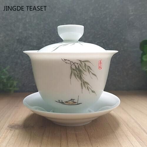 Dehua Ceramic Tea Gaiwan Teacup Handmade Large Tea tureen Chinese White porcelain tea bowl Tea set Accessories Master cup 200ml