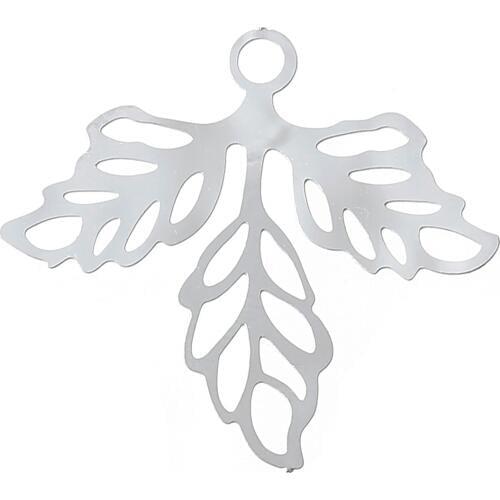 DoreenBeads Filigree Stainless Steel Charm Pendants Leaf Silver Color Hollow 25mm(1") x 23mm( 7/8"),2 Pieces 2017 new