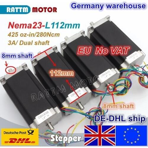 EU Ship free VAT 4 pcs NEMA23 23HS2430B 425Oz-in 280N.cm CNC Dual shaft stepper motor stepping motor 3A for CNC Router Milling
