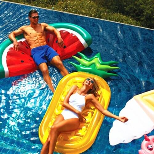 180cm giant swimming pool floating mattress water toy watermelon pineapple inflatable beach swimming ring fruit floating bed