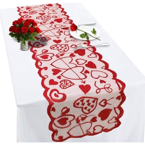 Cupid Love Red Heart Lace Table Runner for Home Indoor Valentines Day Table Decorations Valentines Day Party Supplies