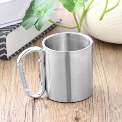 Hot-sale 1PC Outdoor Portable 180ml Stainless Steel Water Mug With Self Lock Carabiner Handle Cup For Camping Hiking Climbing
