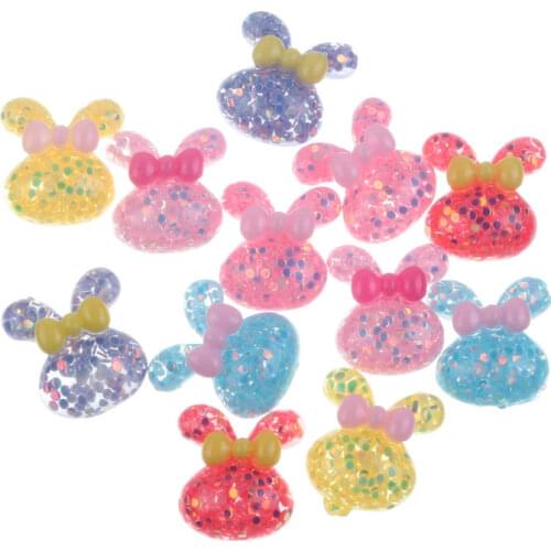 50Pcs Mixed Clear Bling Resin Rabbit With Tie Decoration Crafts Flatback Cabochon Embellishments For Scrapbooking Accessories
