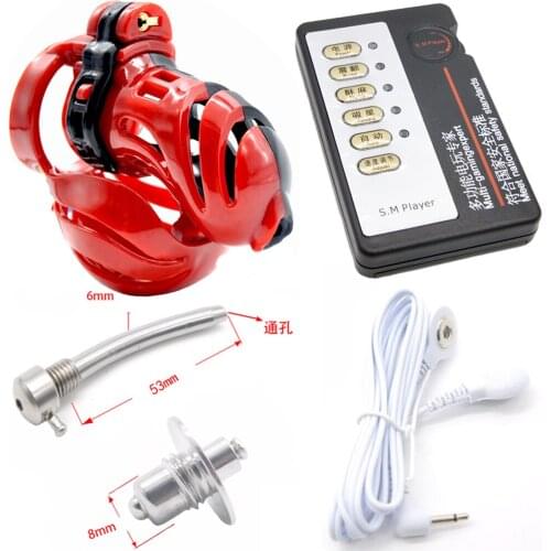 Manyjoy 3D Design Male Chastity Device,Ball Stretcher, Penis Ring,Electro Shock Scrotum Penis Plug,Cage Cock,Electric Sex Toys