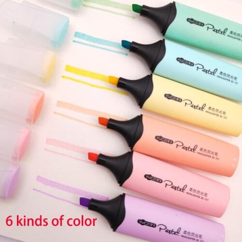 6colors Macaron Highlighter Set Cute Kids Student 6-Color Marker Pen Painting Tools Office School Supplies Kawaii Stationery