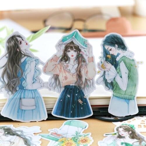 15pcs Handbook stickers handbook cute diy photo album ins wind small fresh girl heart character decoration l first seen