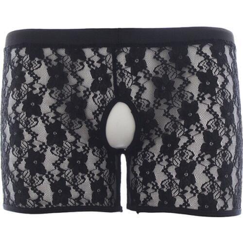 Male Lace Underwear Hollow Sissy Panties BDSM Gay Open Crotch Panties with Hole Erotic Transparent Panties for Adult Gay Sex