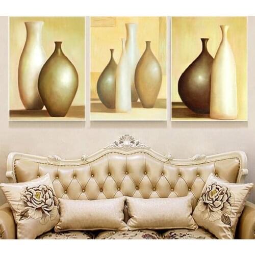 Nostalgia Bottle Art Prints Poster Golden Flower Bottle Canvas Painting Retro Style Wall Art Picture For Living Room Unframed