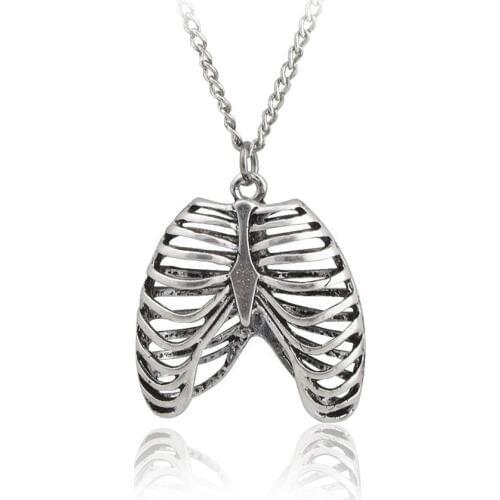 Fashion Gothic vinage rib Cage Necklace Anatomical Skeleton Heart Goth Punk Unique Retro pendant necklace Jewelry for men/women