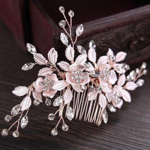 Fashion Flower Hair Combs Handmade Crystal Rhinestone Bridal Headdress Flower Hairpin Bride Wedding Hair Jewelry