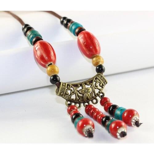 Colorful Ceramic Beads Tassel Necklaces For Women Ethnic Style Simple Long Sweater Chain Wholesale Jewelry