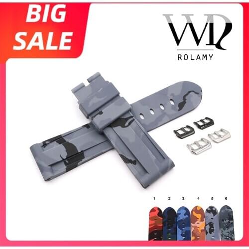 Rolamy 22 24mm Top Quality Luxury Camo Waterproof Silicone Rubber Replacement Wrist Watch Band Loops Strap For Panerai Luminor