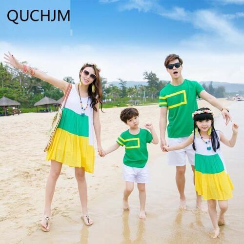 Family dad mother daughter son The new summer dresses Bohemia cotton dress skirt full decoration candy color a sells wholesale
