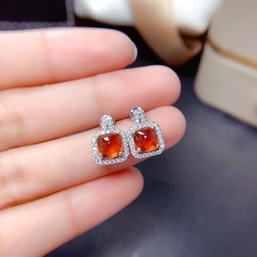 100% Real Garnet vivid orange Natural and Real Garnet earring 925 sterling silver earrings Big Stone