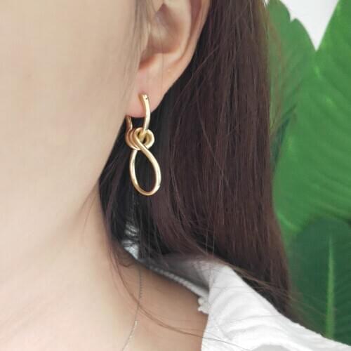 1PC 100% Authentic 925 Sterling silver Gold Knot Irregular Geometric Dangle earrings FINE jEWELRY E199