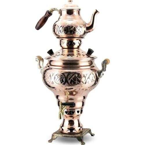 Sonay Copper Art Chisel Embroidered Coal Red Copper Urn 3 Lt