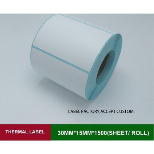 Thermal barcode label 30mm*15mm 1500pcs can customized self adhesive electronic scale white blank label paper roll sticker label
