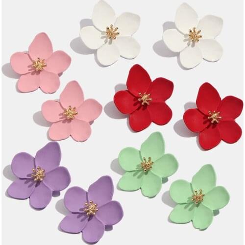 Bohemian white pink Green Flower drop Earring for Women Wedding Trendy Plant Girl Party Gift Cute Big Statement Earrings Jewelry