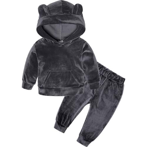 2021 Newest Boys Girls Velvet Hooded Clothing Set Kids Jacket Coat Pants Suit for Sports Suits Tracksuits Toddler Childrens
