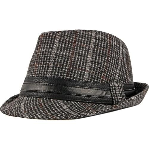 Vintage Plaid Fedoras Hats For Women And Men Casual Soft Woolen Jazz Caps Winter Hat 3 Colors