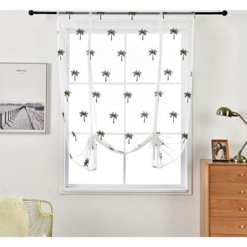 Coconut Tree Embroidered Roman Curtains for Bedroom Window Doors Tulle Rod Style Living Room Kitchen Cafe Curtain Panels Hottest