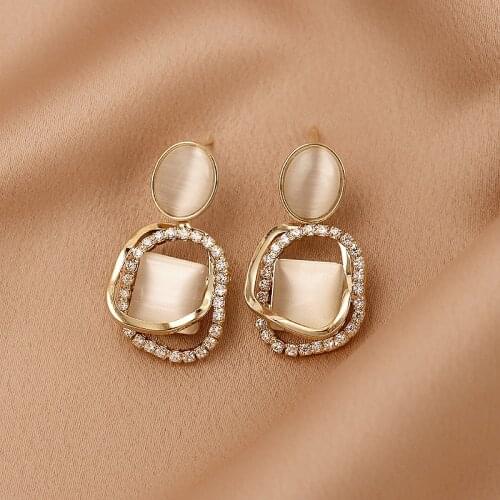 South Korea inlaid rhinestone opal geometric circle earrings 2021 new fashion high-end earrings