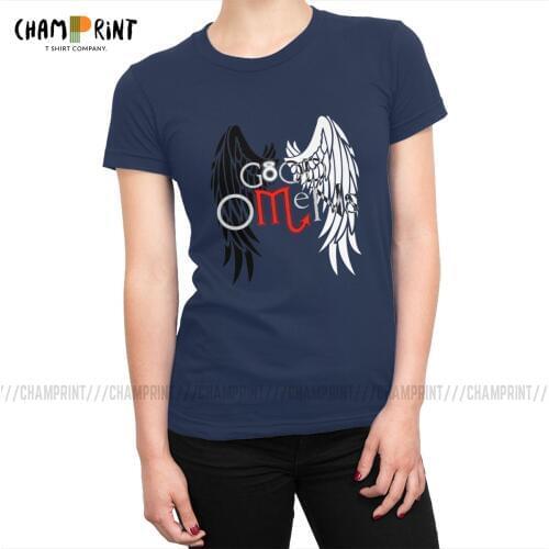 Good Omens T-shirts Womens Ineffable Aziraphale Crowley Demon Angel Pure Cotton T Shirt Grunge Rock Tops Tees Female Clothing