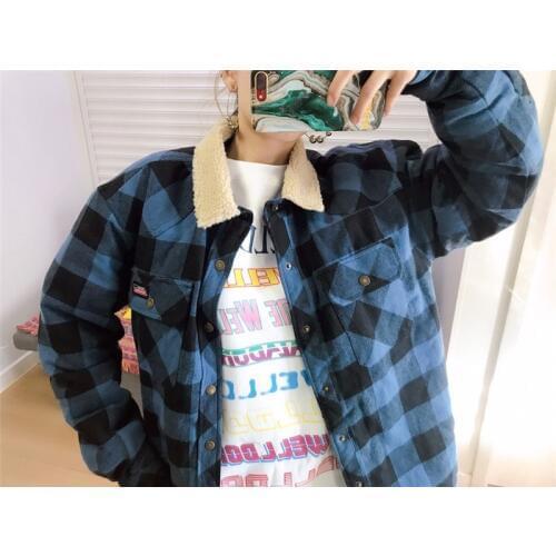 2020 New Spring Autumn Fleece Plaid cotton coat woman Winter Jacket plus size velvet Jacket Hip Hop Streetwear