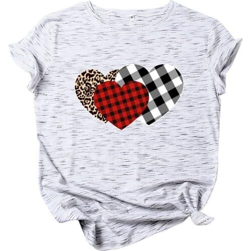 Plus Size S-5XL T Shirt Cotton Stripe Hearts Leopard Print T-Shirt Women O Neck Short Sleeve Tees Summer Women TShirt Pink Tops
