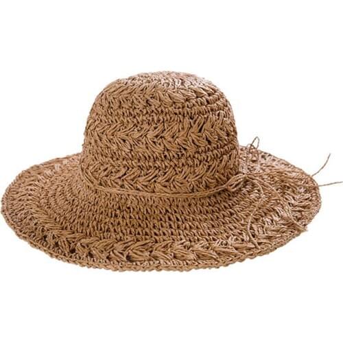 Women Foldable Crochet Knit Straw Hat Large Brim Sun Protection Sunhat Beach Cap